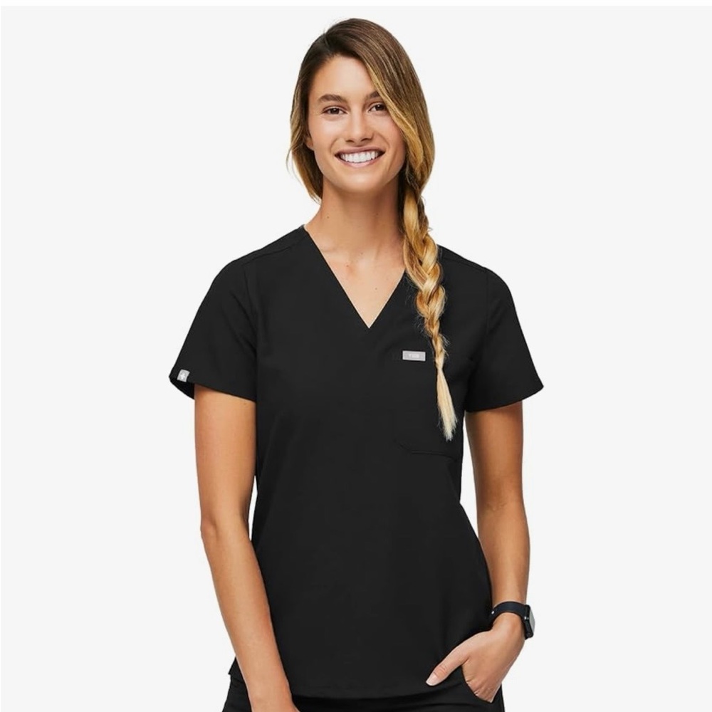 Figs Black V-Neck Women's Scrub Top